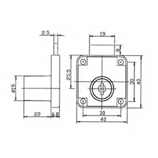 Square Cabinet Lock with Foldable Key, 19 x 22mm (E138F), additional view