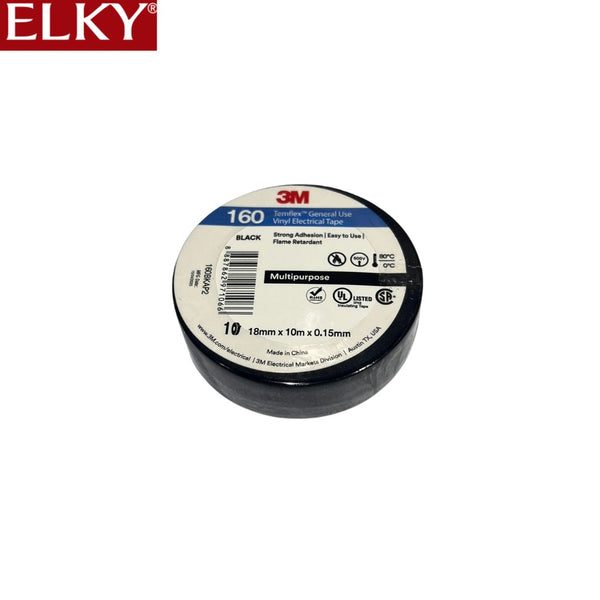 3M Black Vinyl Tape, 19mm x 10yd (1188), ELKY Fixings & Site Supplies