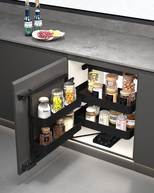 Spazio-ELKY Basket Matte Black Series 2 Layer Pantry Unit